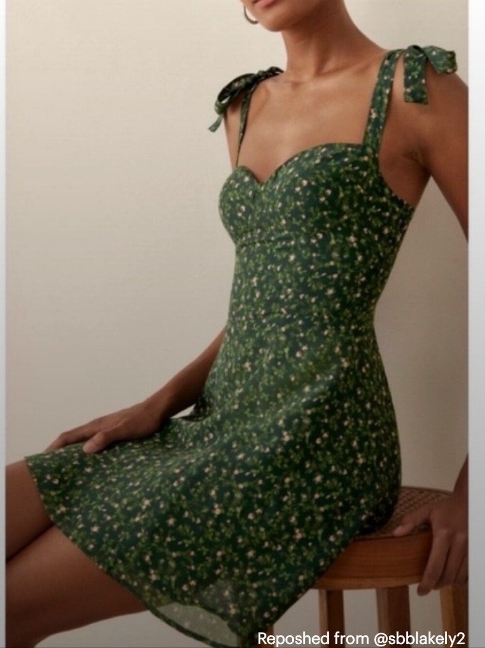 Green Floral Tie-Shoulder Sundress - Picture 2 of 5